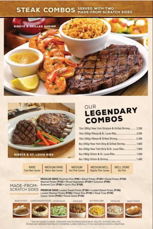 Texas Roadhouse Combo Meals Menu
