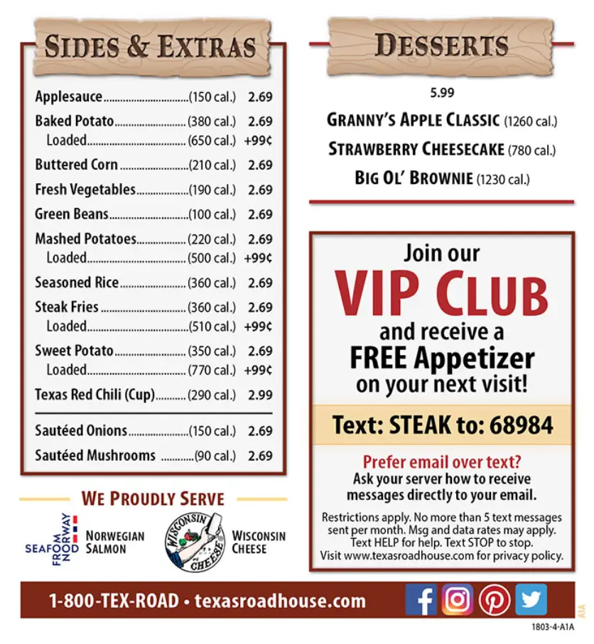 Texas Roadhouse Desserts Menu